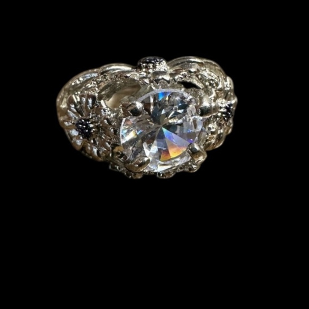 Blue Silver daisy sunFlower Band Ring 3.5 Ct. sz 7